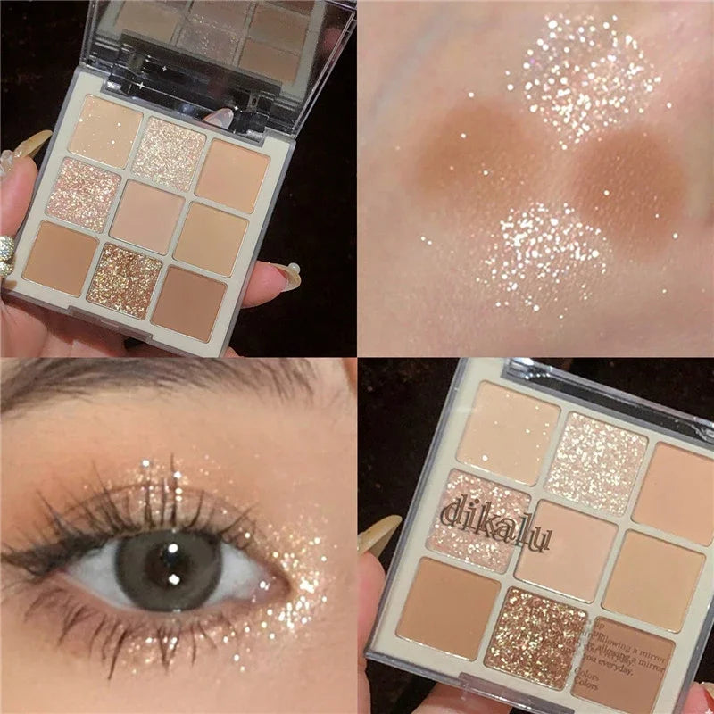 New 9 Colors Nude Shimmer Matte Eyeshadow Pallete Glitter Eyeshadow Long Lasting Waterproof Eye Pigments Shine Eyeshadow Makeup