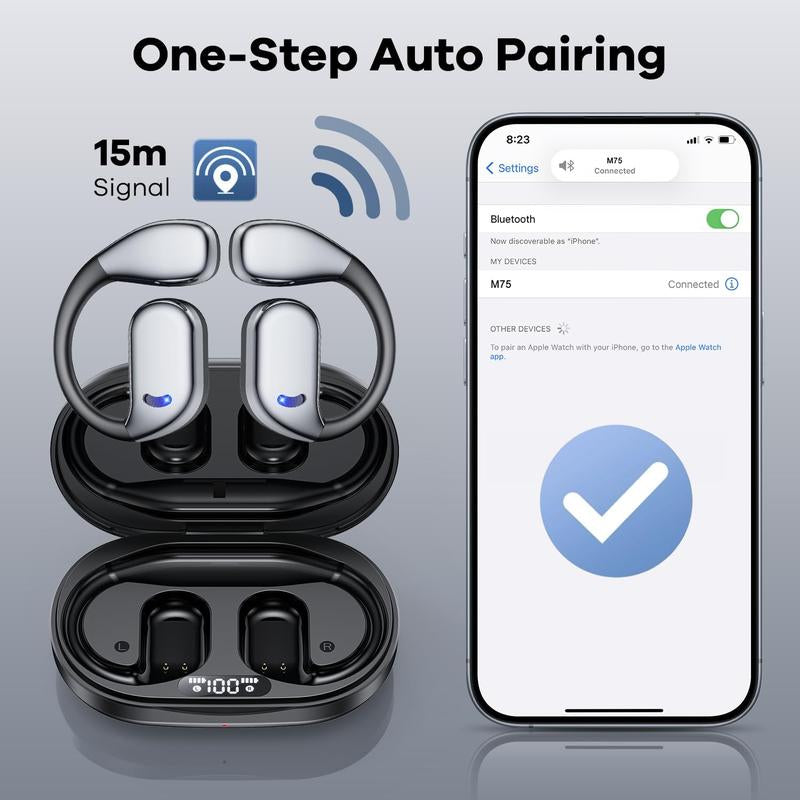 True Wireless Stereo Headset - Long-Lasting Battery Life for Mobile Phones, Open-Back Design, Touch Control, USB-C Charging, Ideal for Gaming & Calls, Wireless Headphones, Gaming Headphones, Sleek Headphone Design, Durable Headphones