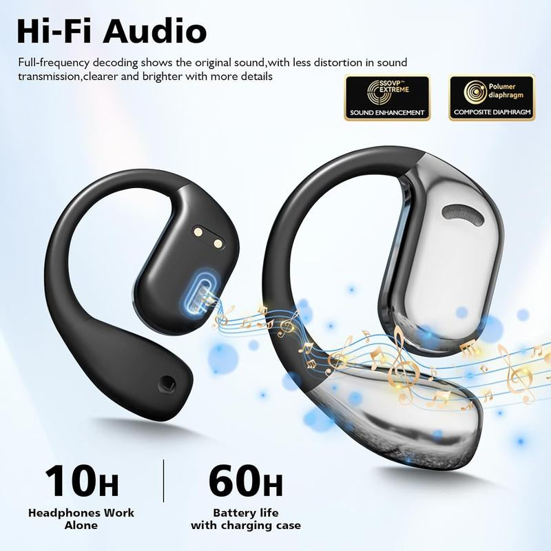True Wireless Stereo Headset - Long-Lasting Battery Life for Mobile Phones, Open-Back Design, Touch Control, USB-C Charging, Ideal for Gaming & Calls, Wireless Headphones, Gaming Headphones, Sleek Headphone Design, Durable Headphones